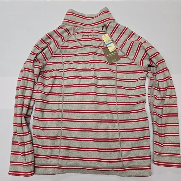 NWT TOMMY BAHAMA Reversible Striped Red and Gray Full Zip Up Jacket Women's XL - Picture 4 of 7